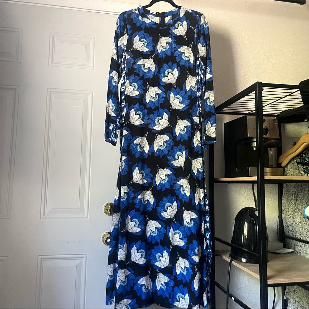 WARM blue black floral mixed print long sleeve maxi dress